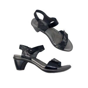 Naot Womens Black/Metallic Double Strap Leather Heeled Sandals Size 37